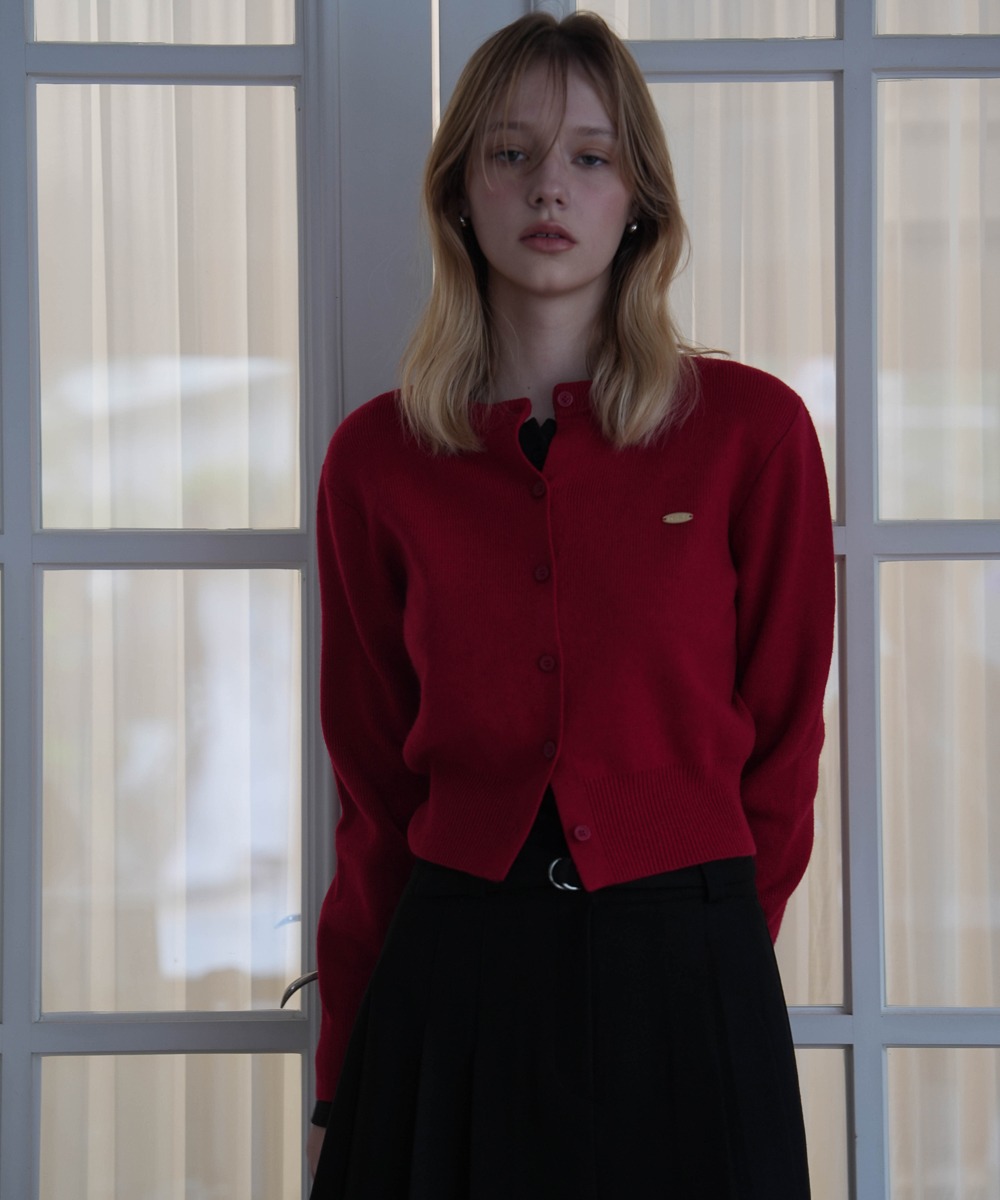 Basic Round Knit Cardigan [Red]