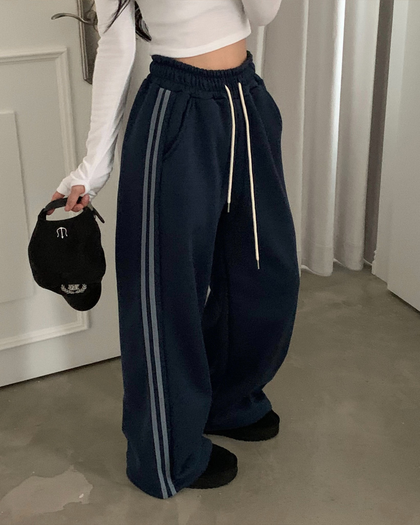 バイカラートレーニングジャージ裏起毛ラインパンツ | ファッション