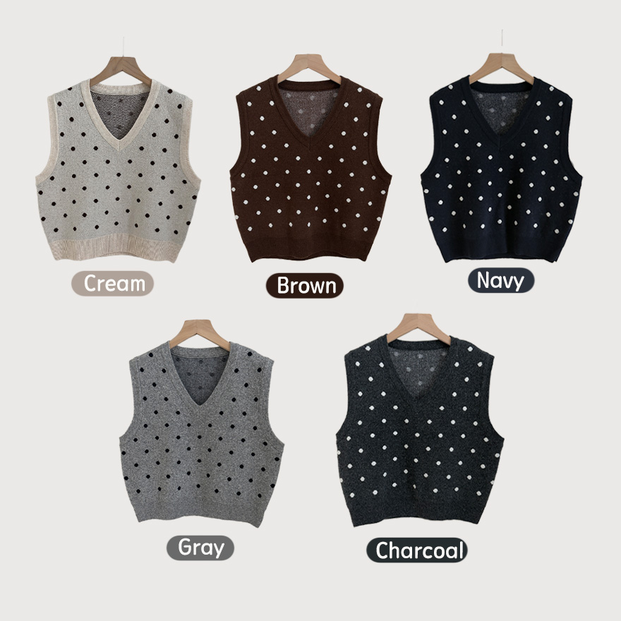 5color)ドット柄Vネックニットベスト | ファッション通販サイト NUGU