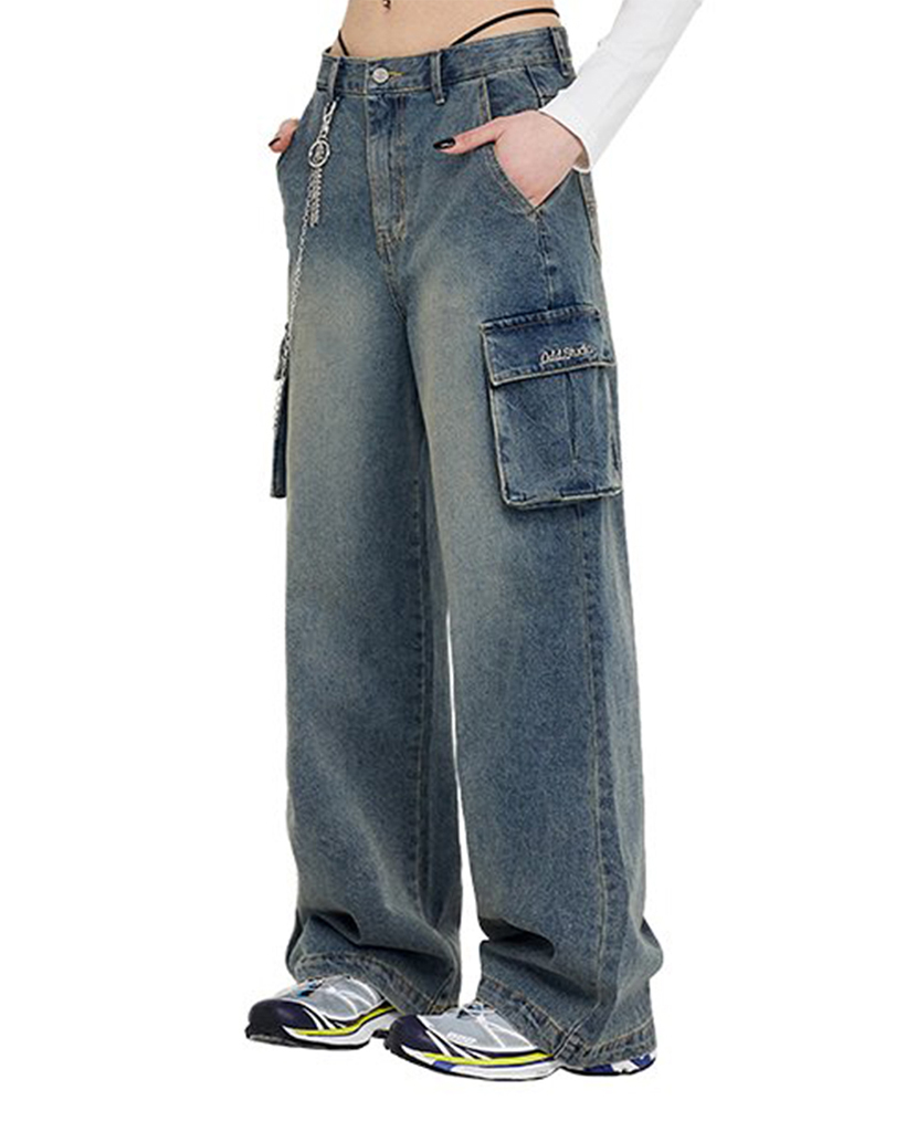 Diagonal cut wide denim pants - blue | ファッション通販 Diagonal cut wide denim pants - blue | ファッション通販
