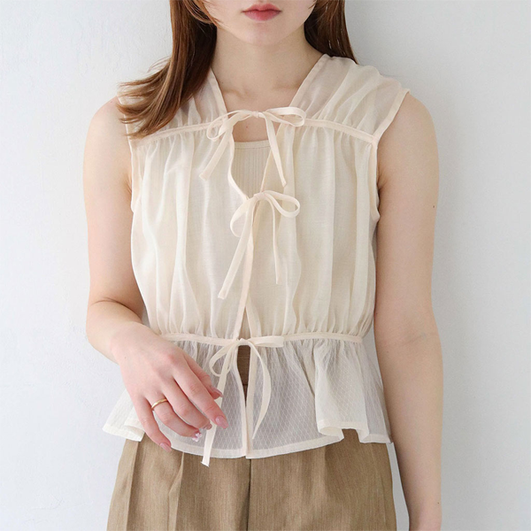 リボンギャザーシアーミニベスト (940-11643) | ファッション通販
