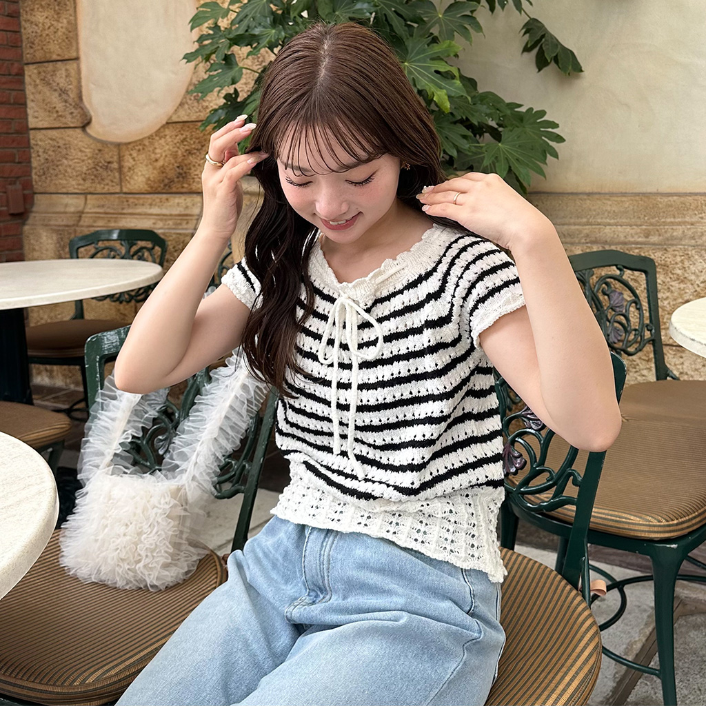 ワッフルボーダーニット