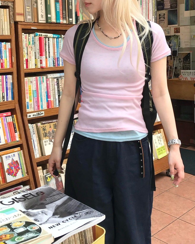 シースルレイヤードハーフTシャツ