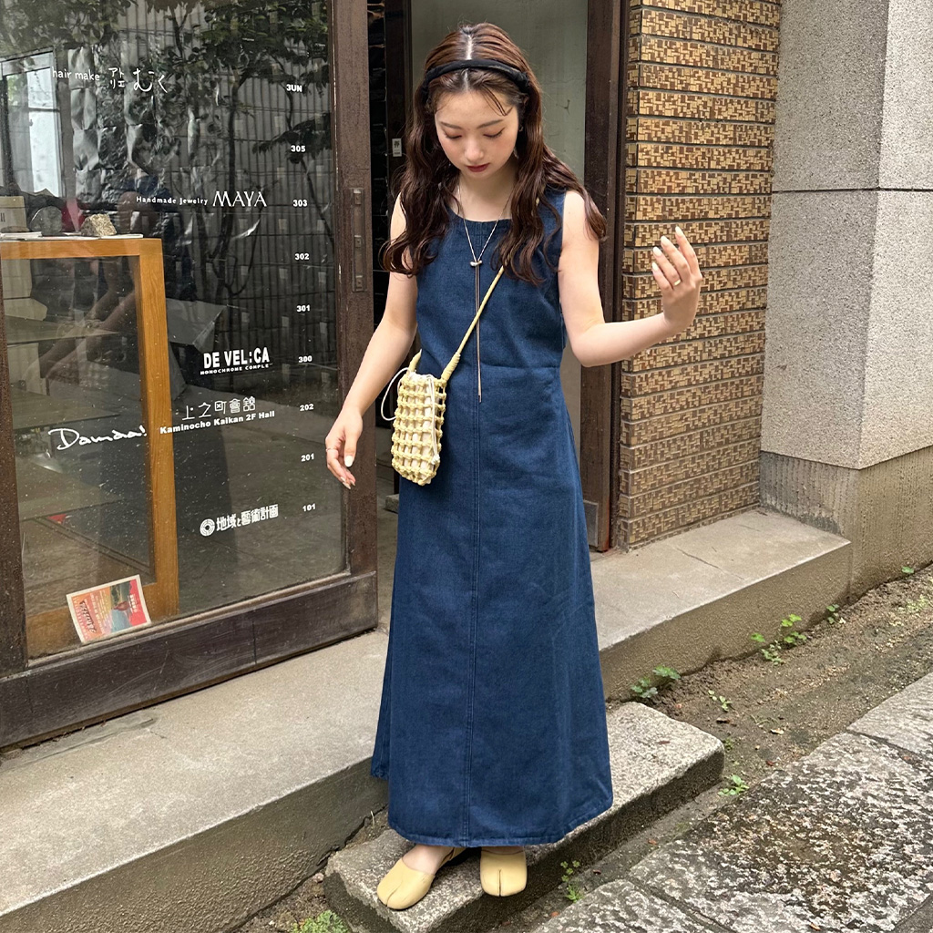 バッグポイントデニムロングキャミワンピース | ファッション
