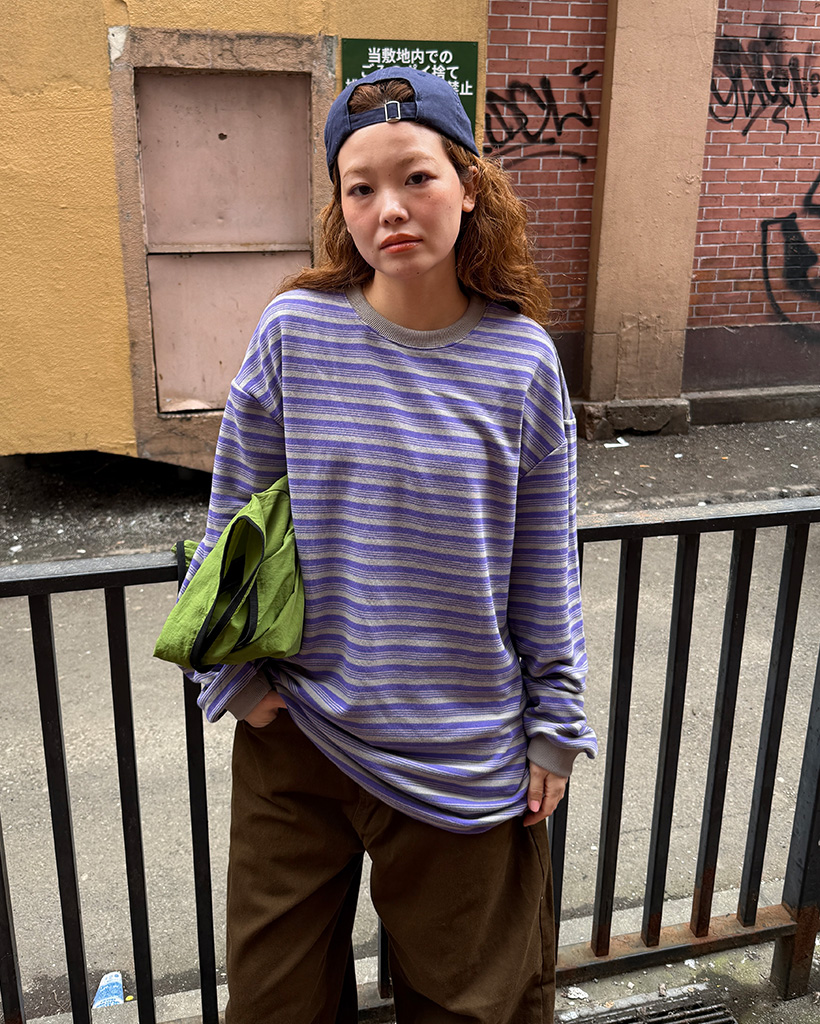 ラウンドネックボーダーロングスリーブTシャツ