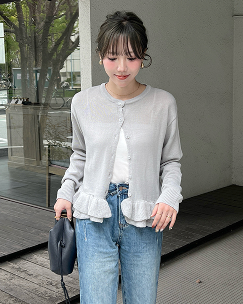 フリルラウンドネックカーディガン