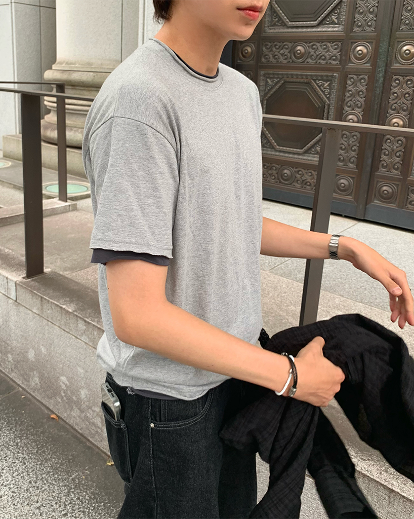 カッティング レイヤード クロップド Tシャツ