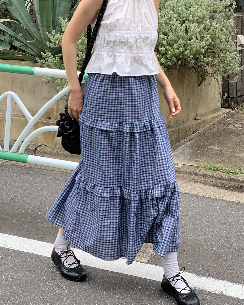 チェックティアードロングスカート | ファッション通販サイト NUGU