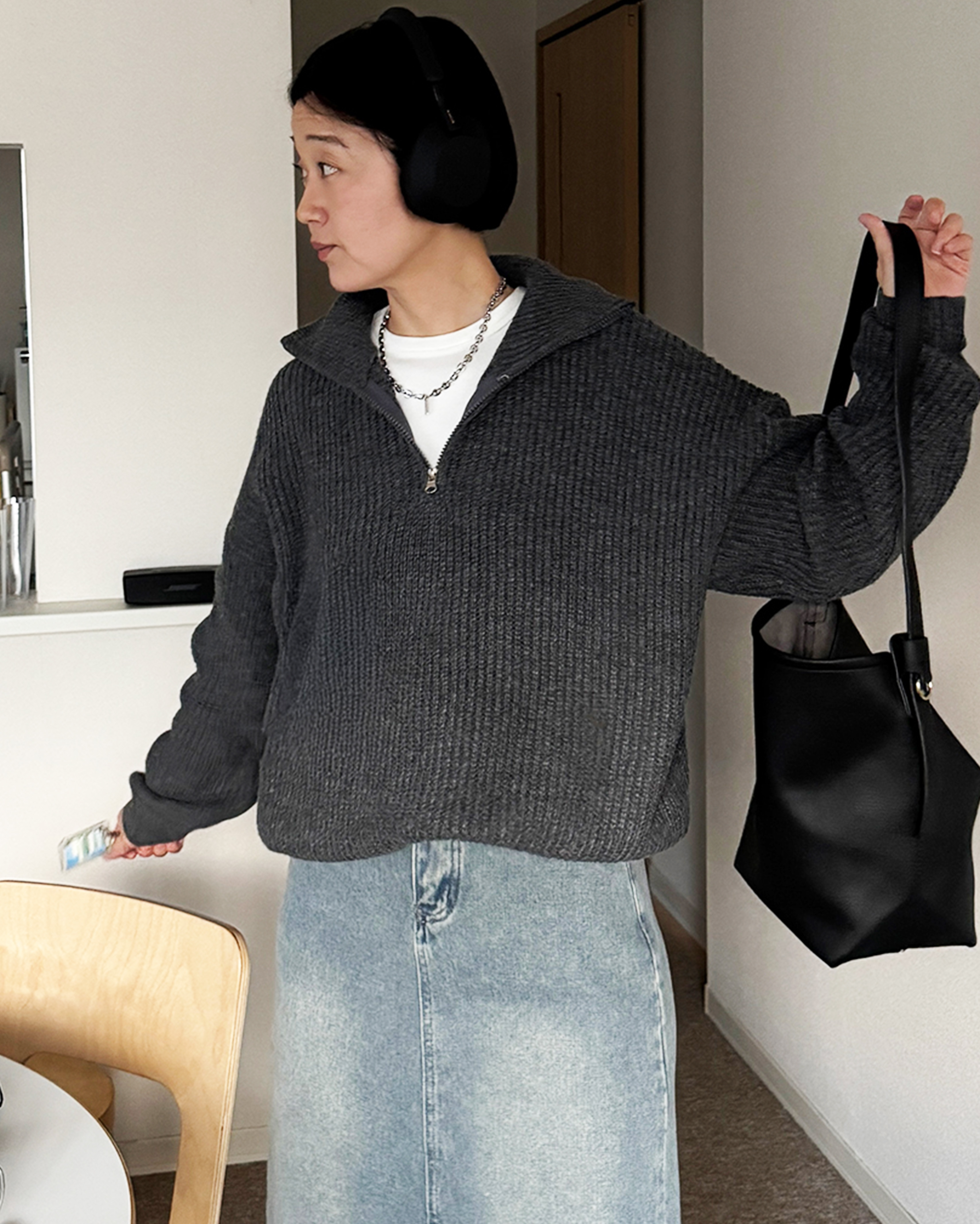 ハイネックハーフジップニットセーター | ファッション通販サイト NUGU