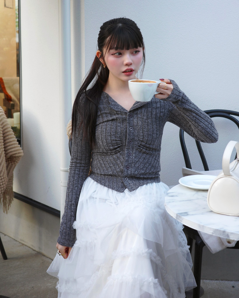 スリムフィットギャザーカーディガン