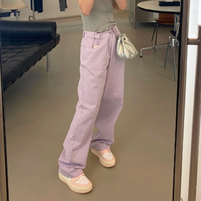パンツ Gyeong : 24FW / Puff Pants (2colors) コットンツイル ストレートパンツ（55-02PE29-203）｜パープル