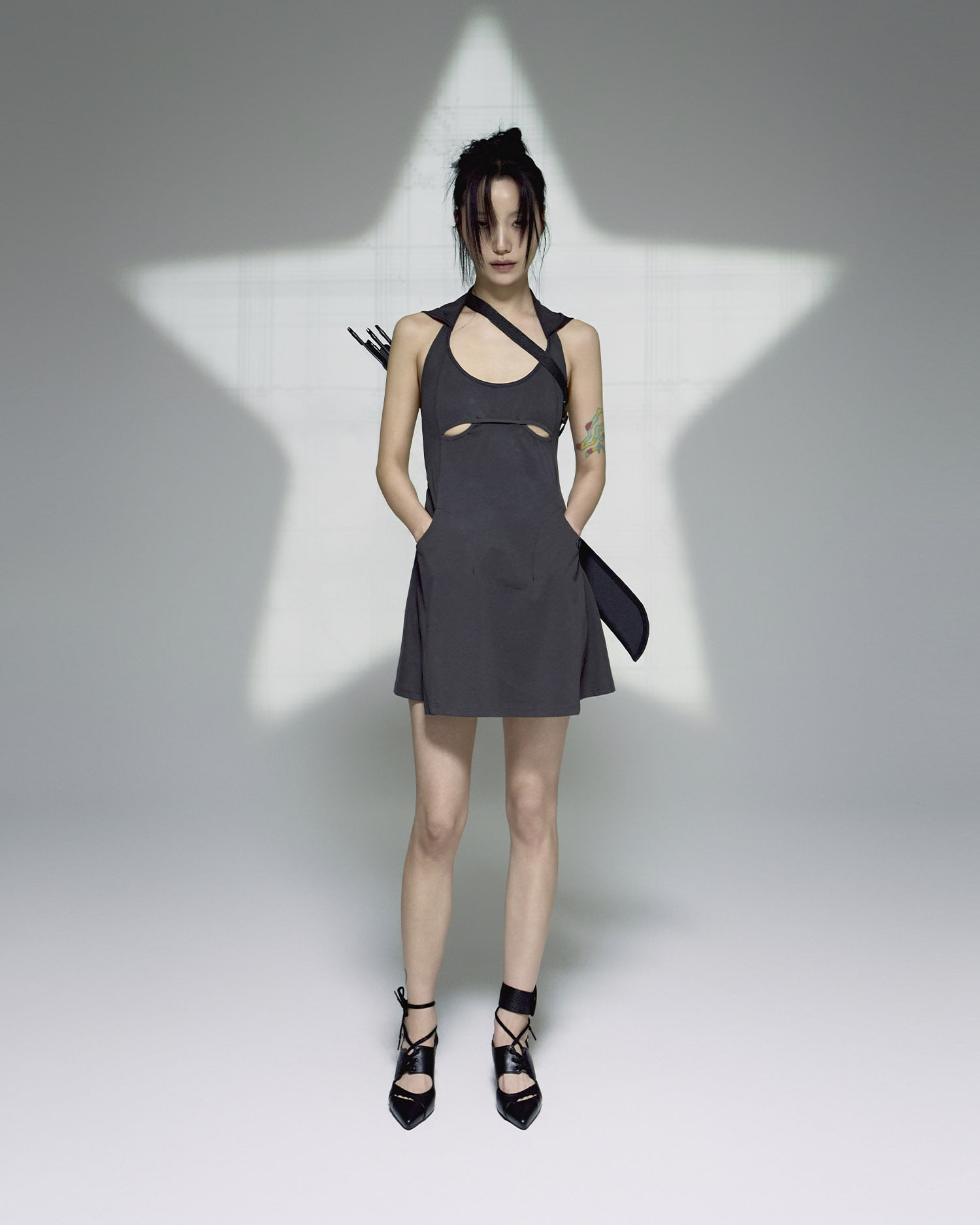 Halter Hoodie Apron Dress / Charcoal