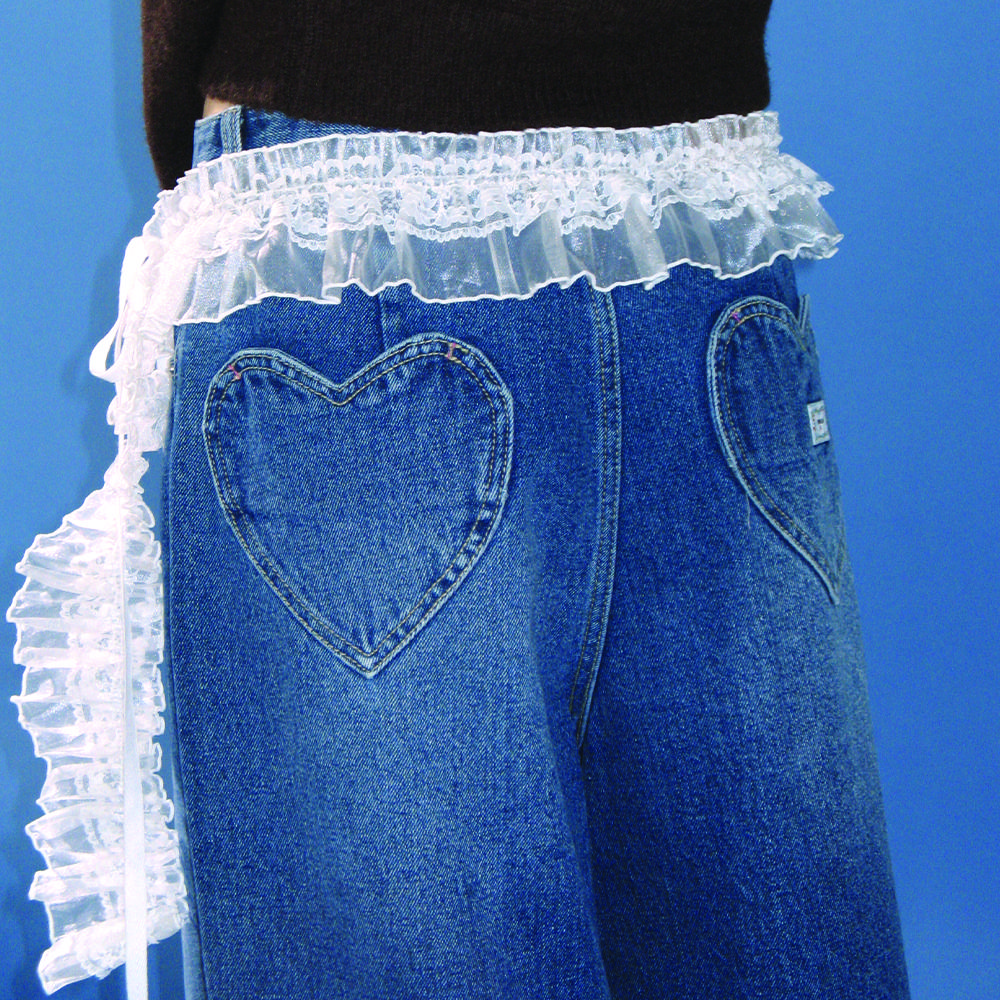 BACK HEART STITCH POCKET DENIM PANTS MEDIUM BLUE
