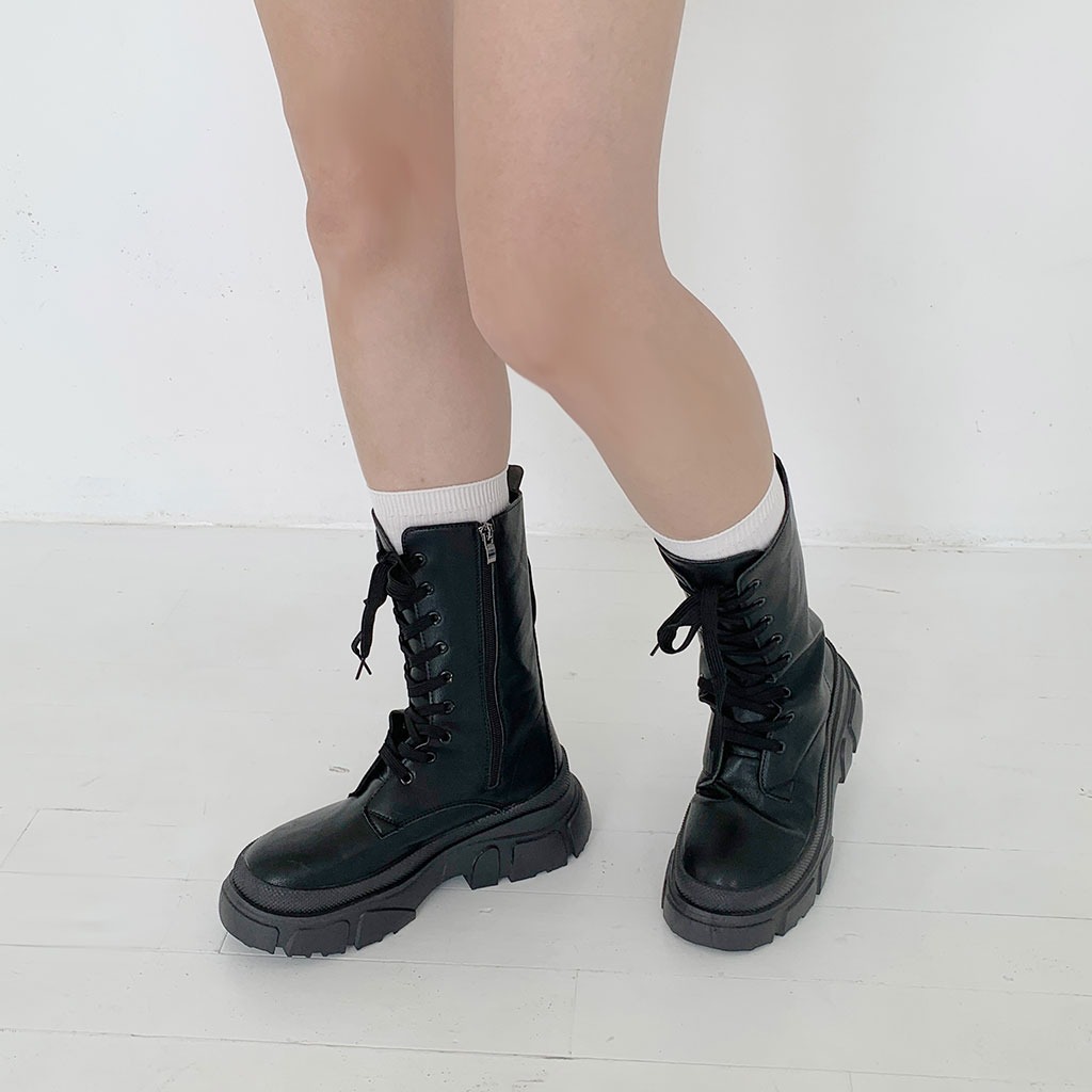 zip chunky lace up boots | ファッション通販サイト NUGU