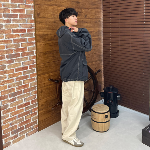 PAMEO POSE セパレートスプレイフーディ　レイヤードパーカー　グレー PAMEO POSE セパレートスプレイフーディ レイヤードパーカー
