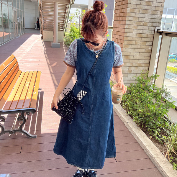 バックスリットリボンデニムロングワンピース | ファッション