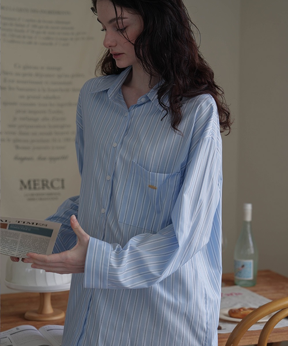Overfit Stripe Shirt [Sky Blue]
