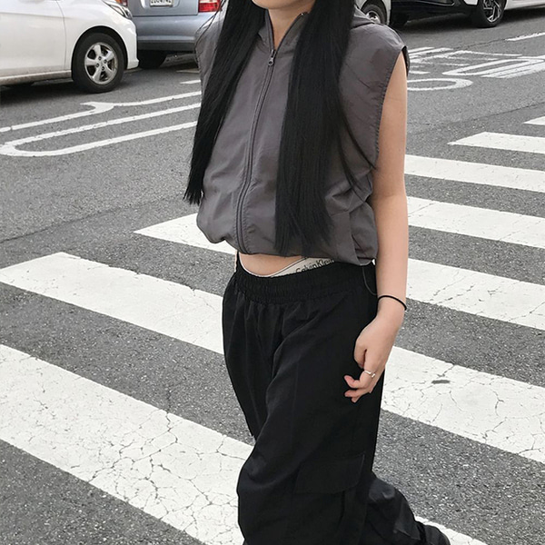 無地 ストリング ナイロン ベーシック クロップド ベスト