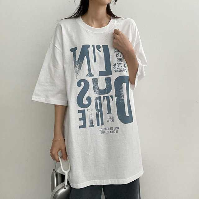 unisex]クローバープリントオーバーサイズ半袖Tシャツ-4color