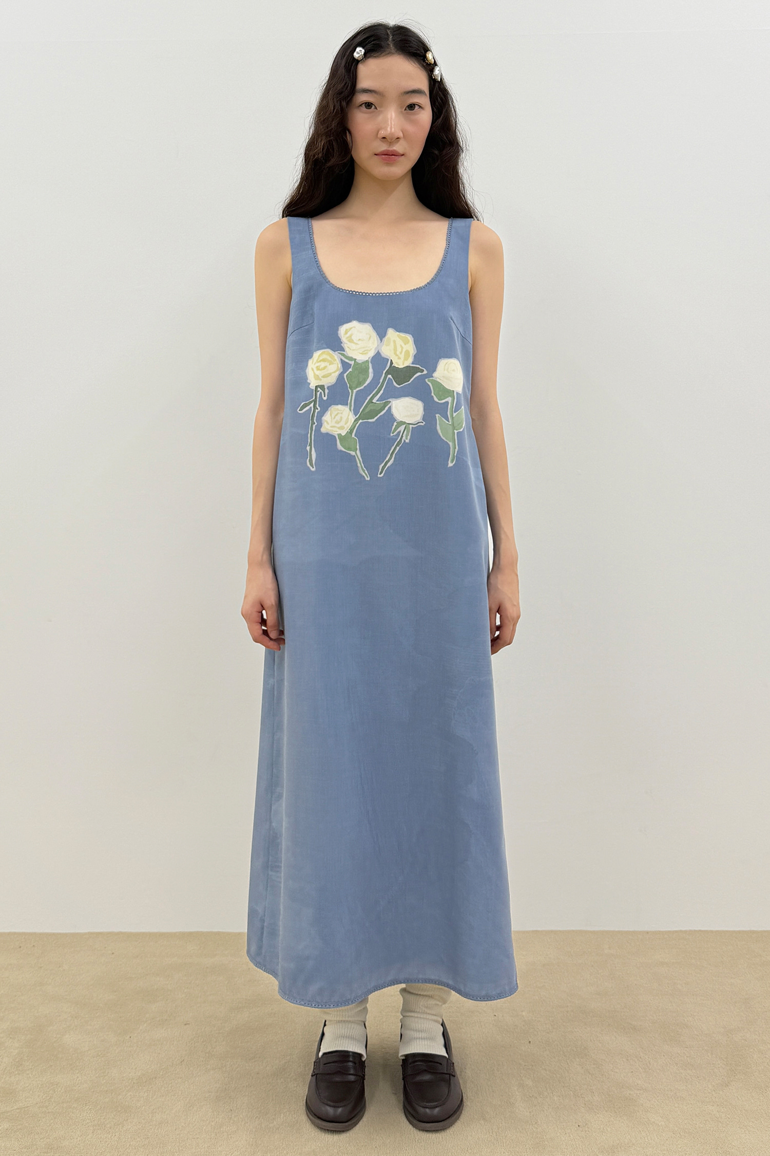 Sinoon Texture Flower Dress (Ash Blue)