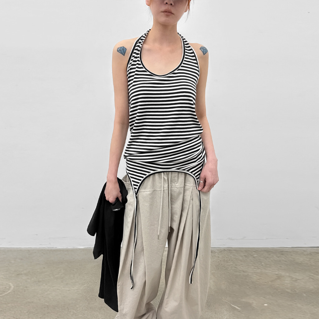 ツーツーストライプストラップホルターロングノースリーブ