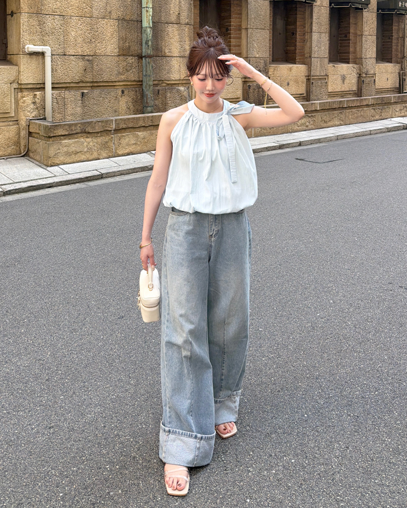 ロールアップワイドデニム パンツ