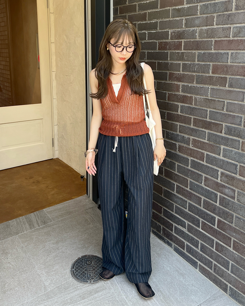 ストライプワイドバンディングパンツ