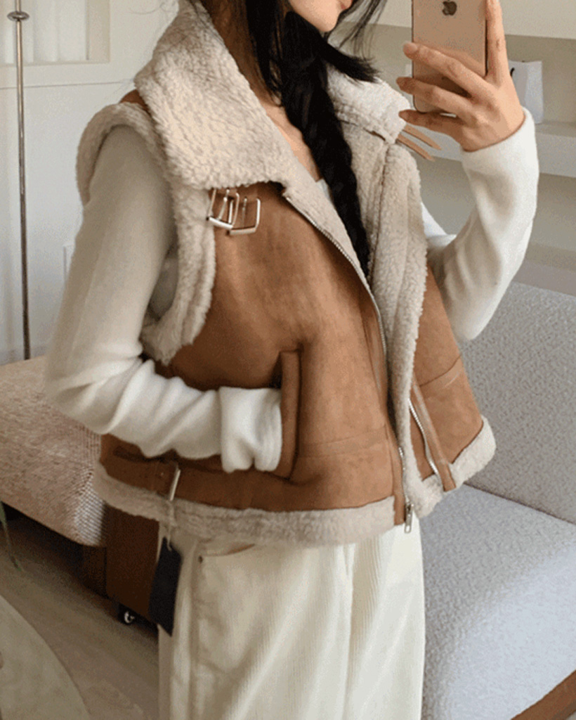 スエードハイネックムートンベスト | ファッション通販サイト NUGU