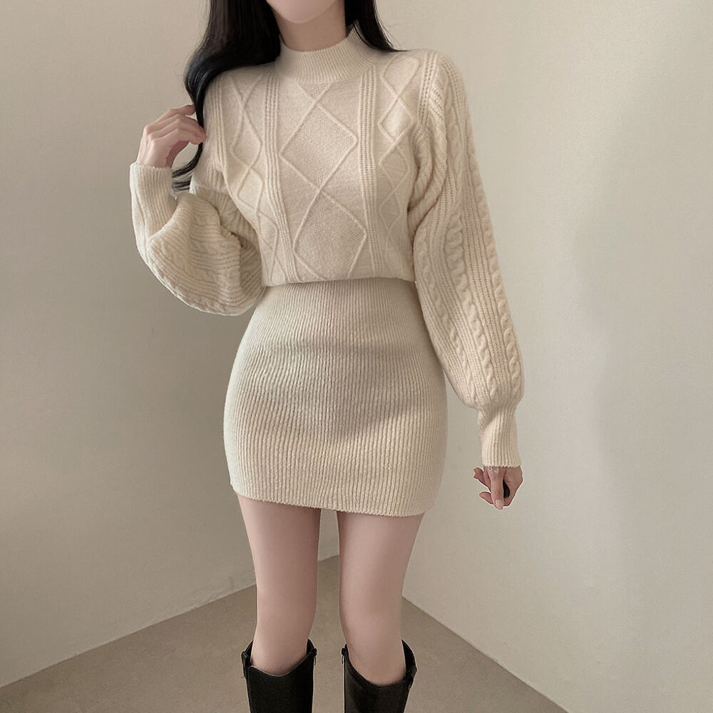 UNIF ミニワンピ 4color] ハーフネックパフニットミニワンピース | ファッション