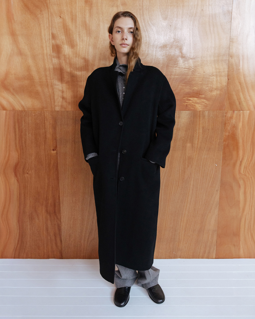 ANGORA BLEND SINGLE BREASTED HANDMADE COAT - BLACK