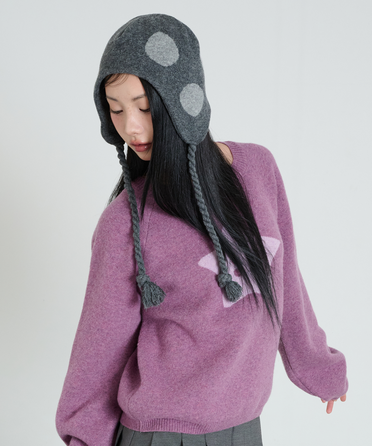 DOT EARFLAP BEANIE - CHARCOAL