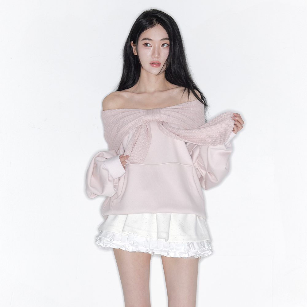 TWO-WAY RIBBON OFF SHOULDER HOODIE(SPRING VER.)_TT6S201PK