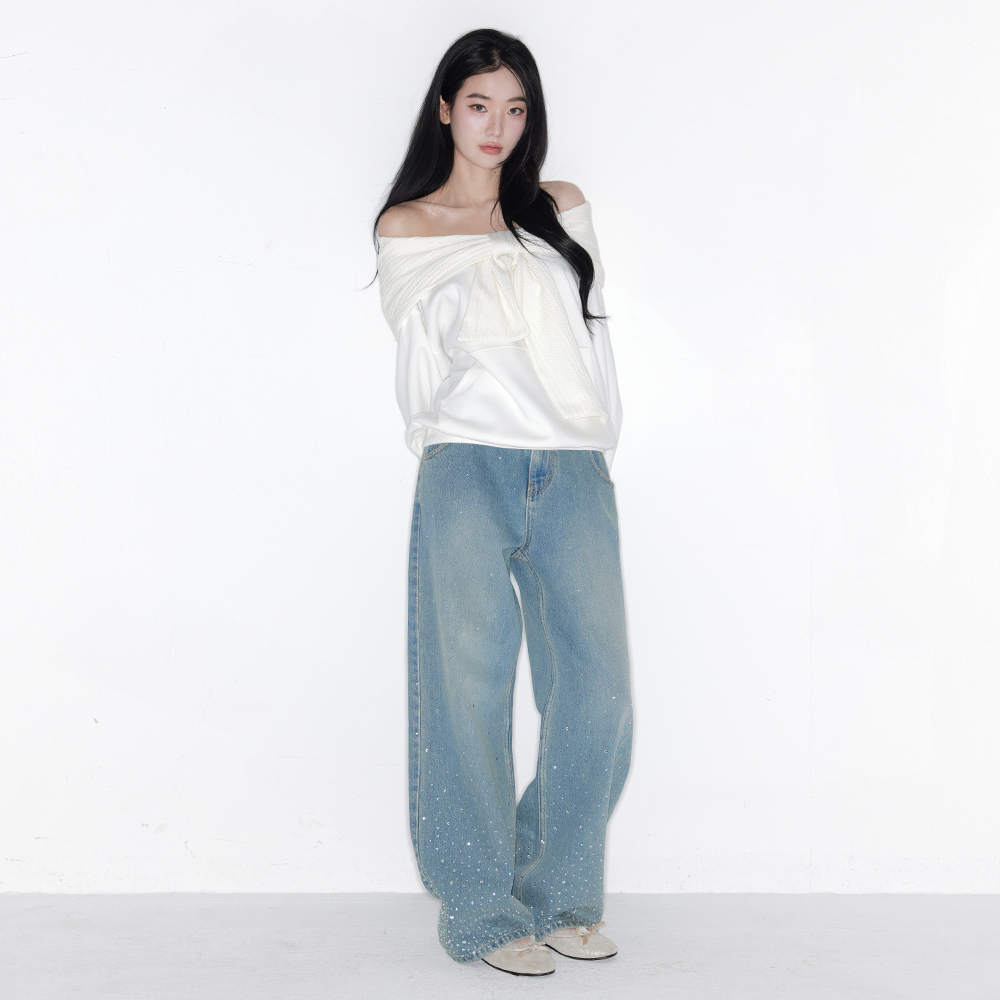 TWINKLE CRYSTAL SEMI WIDE DENIM PANTS_TT6S401LB