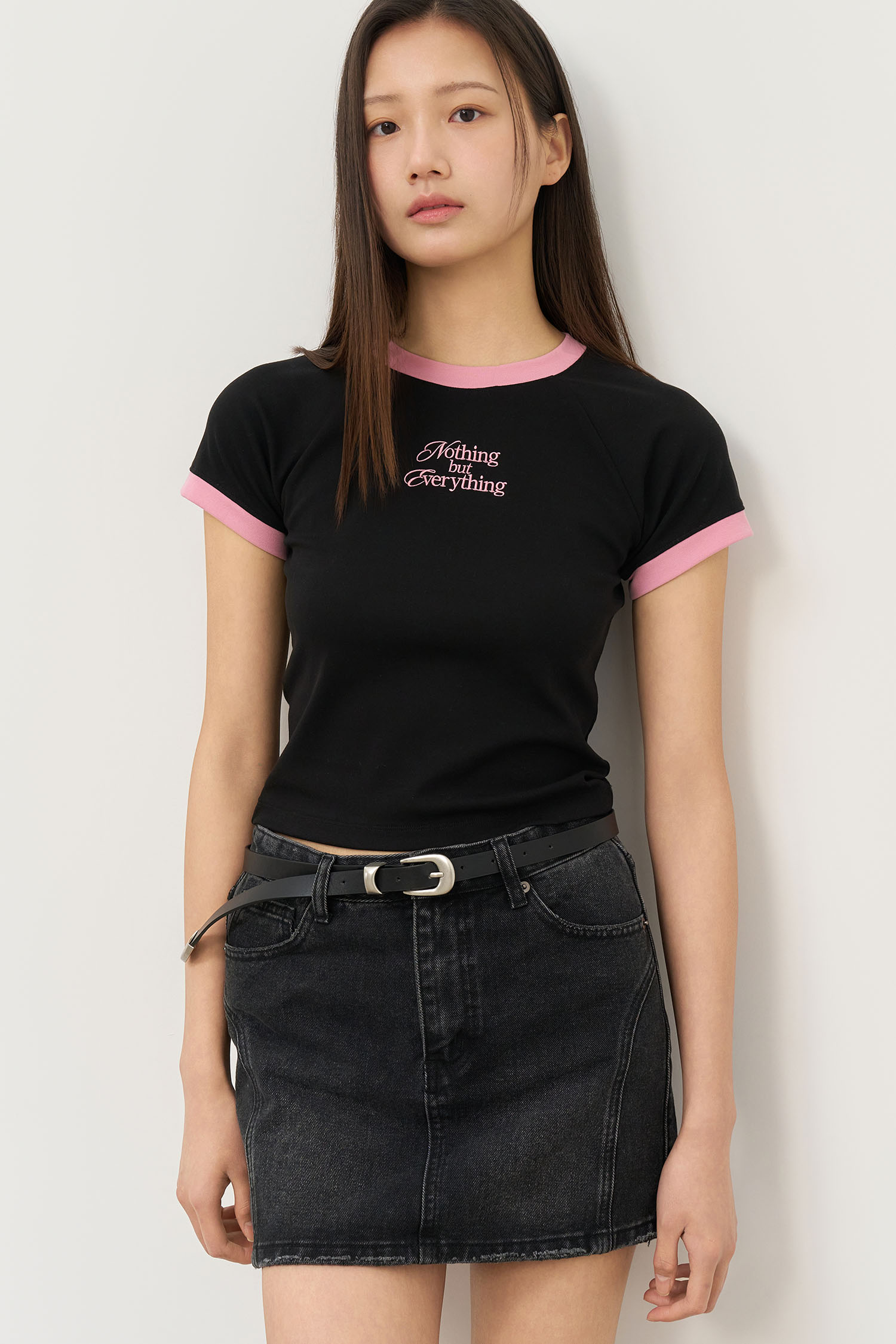 raglan crop ringer t-shirts-Light Blue | ファッション通販