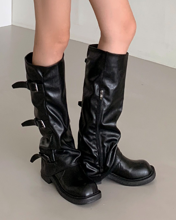 ミドル/ロング]バックルバイカーウォーマー ブーツ (2color