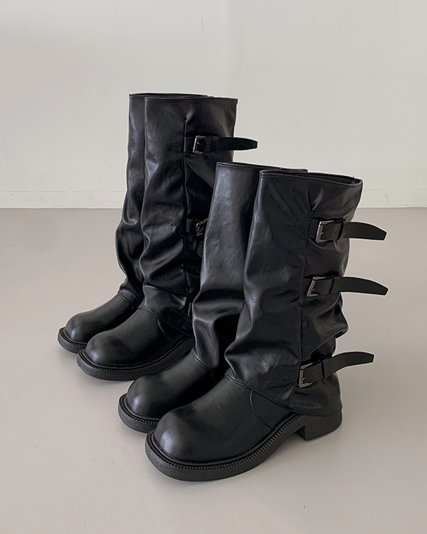 ミドル/ロング]バックルバイカーウォーマー ブーツ (2color