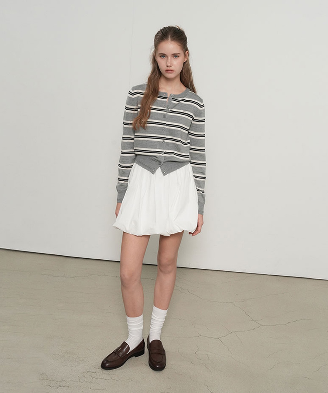 multi stripe crew neck cardigan