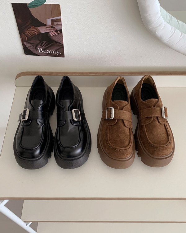 (ヒール6cm)厚底バックル厚底ローファー