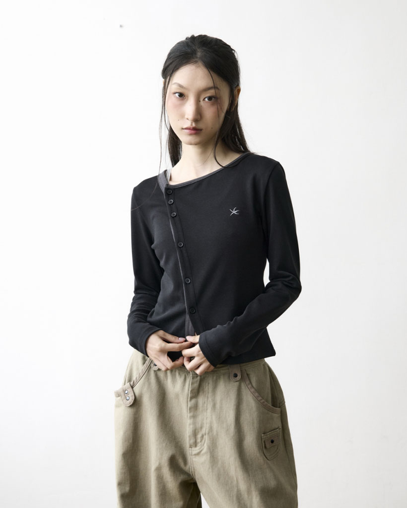 TCM twist button long sleeve (black) | ファッション通販サイト NUGU