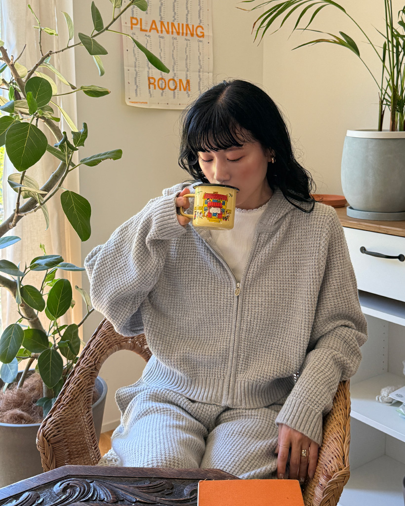 The Barnnet X daisy] Grey Bella Waffle Knit Zip-up Hoodie