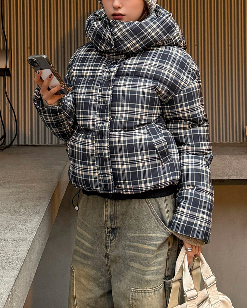 チェック フードダウンジャケット | ファッション通販サイト NUGU