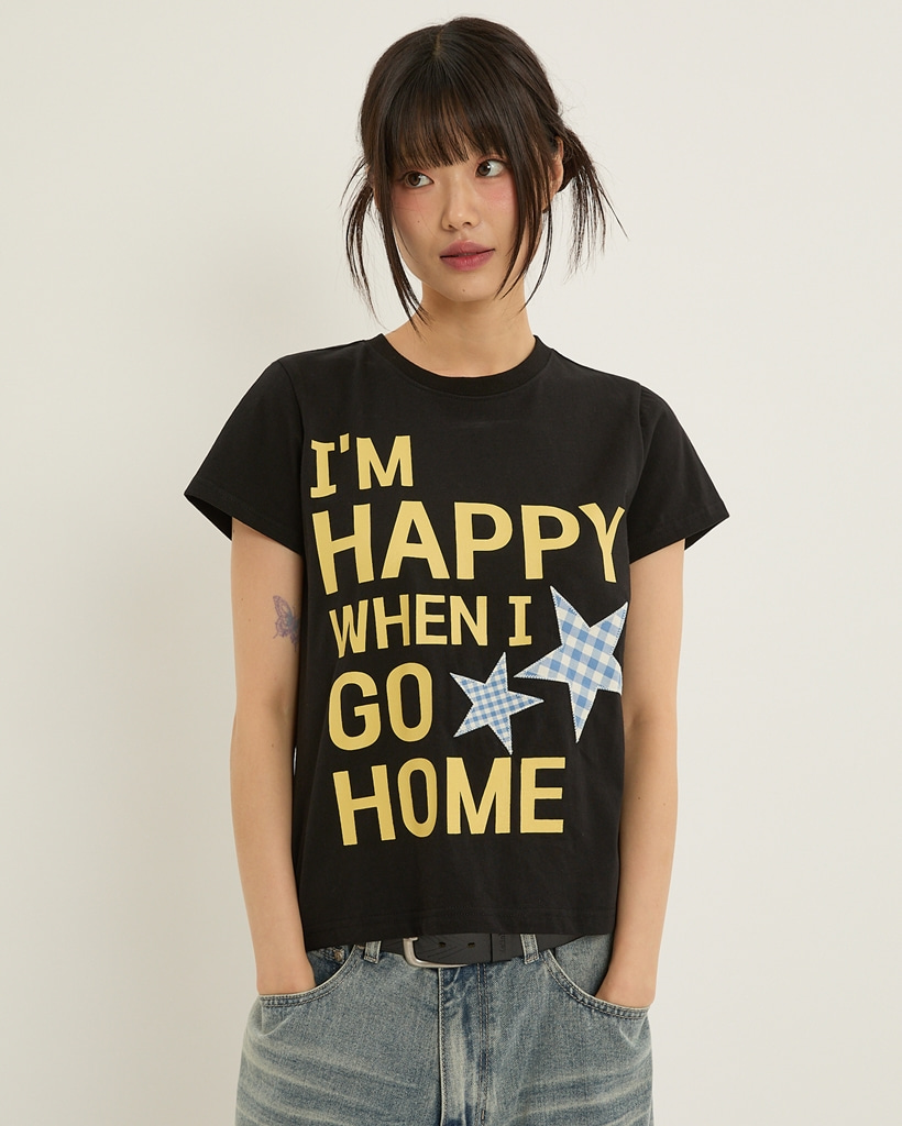 I am HAPPY Half Sleeve T-shirt BLACK