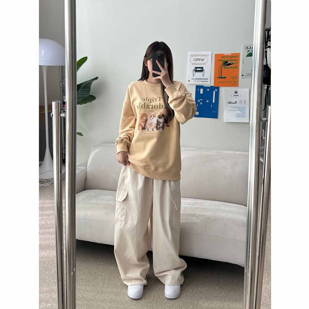 【古着】プリントスウェット　韓国　トレーナー　子ネコ　ニルバーナ　ネバーマインド 古着 90's/90年代 スウェット クルーネック 襟付き トレーナー