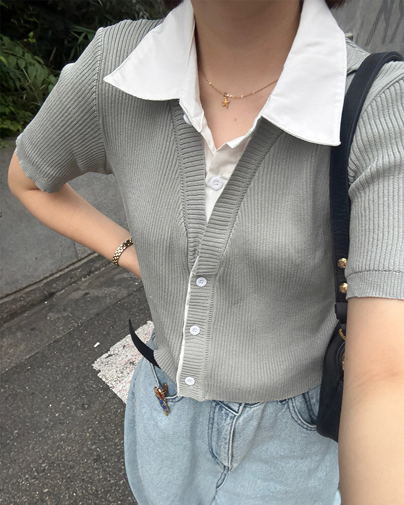 美品 LEONARD ドッキングニット 半袖 カンカン素材 白 サイズ42 シャツドッキング半袖カーディガン | ファッション通販サイト NUGU