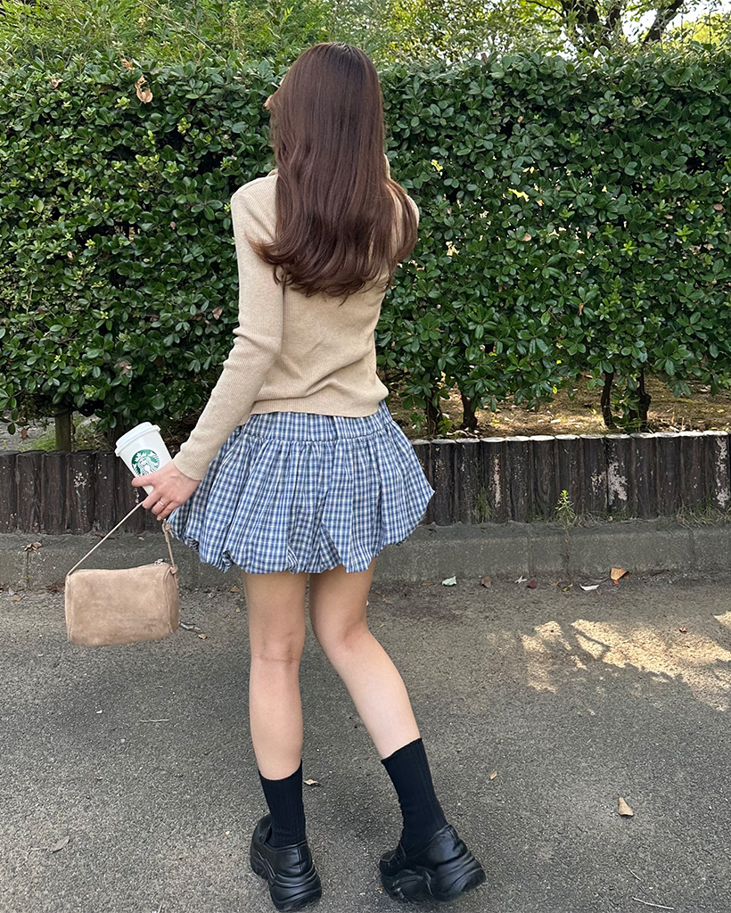 ベルトセットチェックバルーンミニスカート | ファッション通販