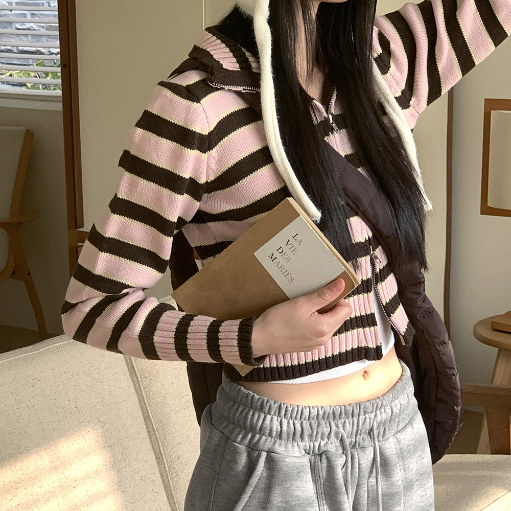 Y2Kストライプ配色ニットカーディガン | ファッション通販サイト NUGU