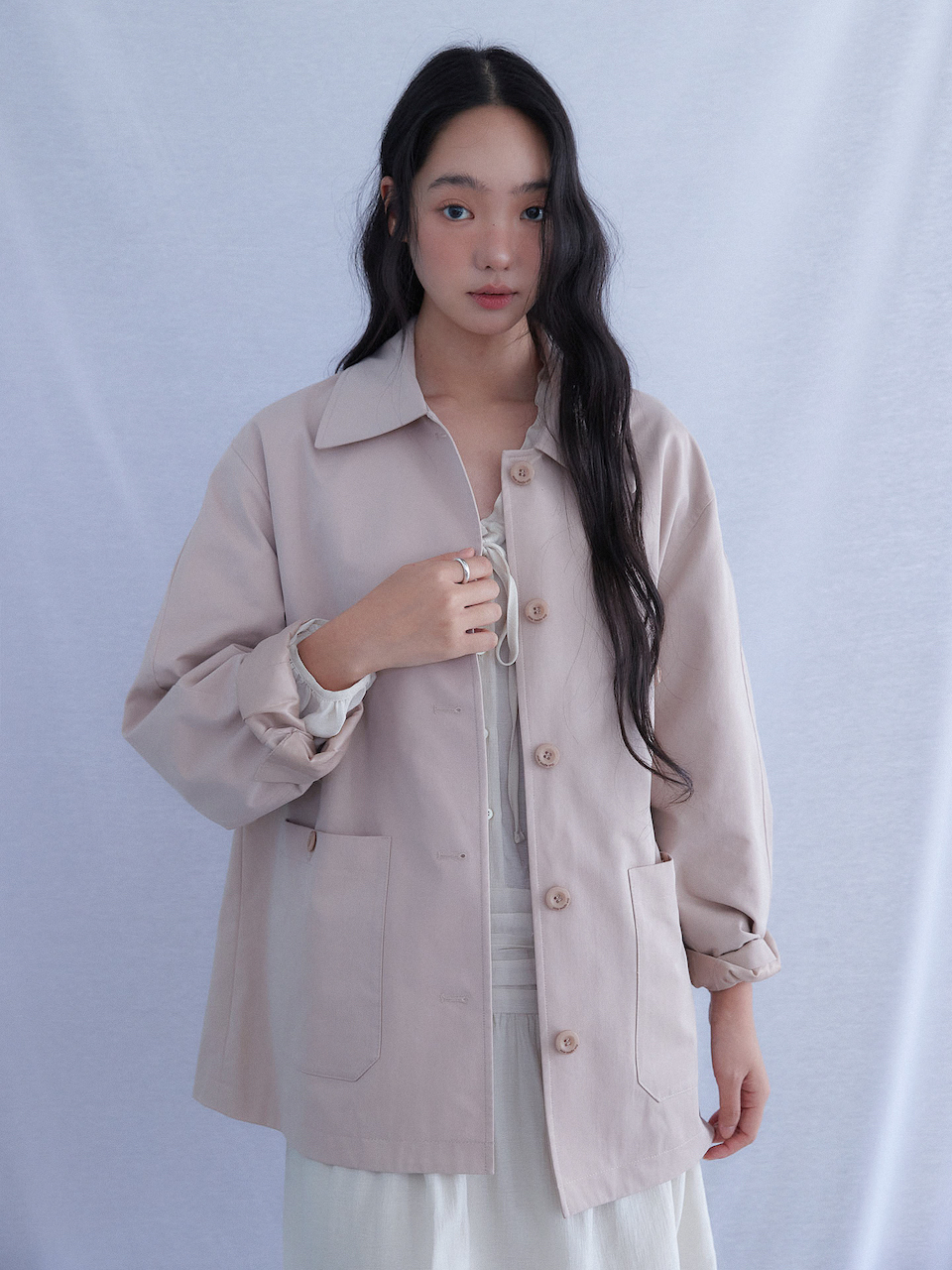 COTTON SAPARI TRENCH JACKET [ POWDER PINK ]