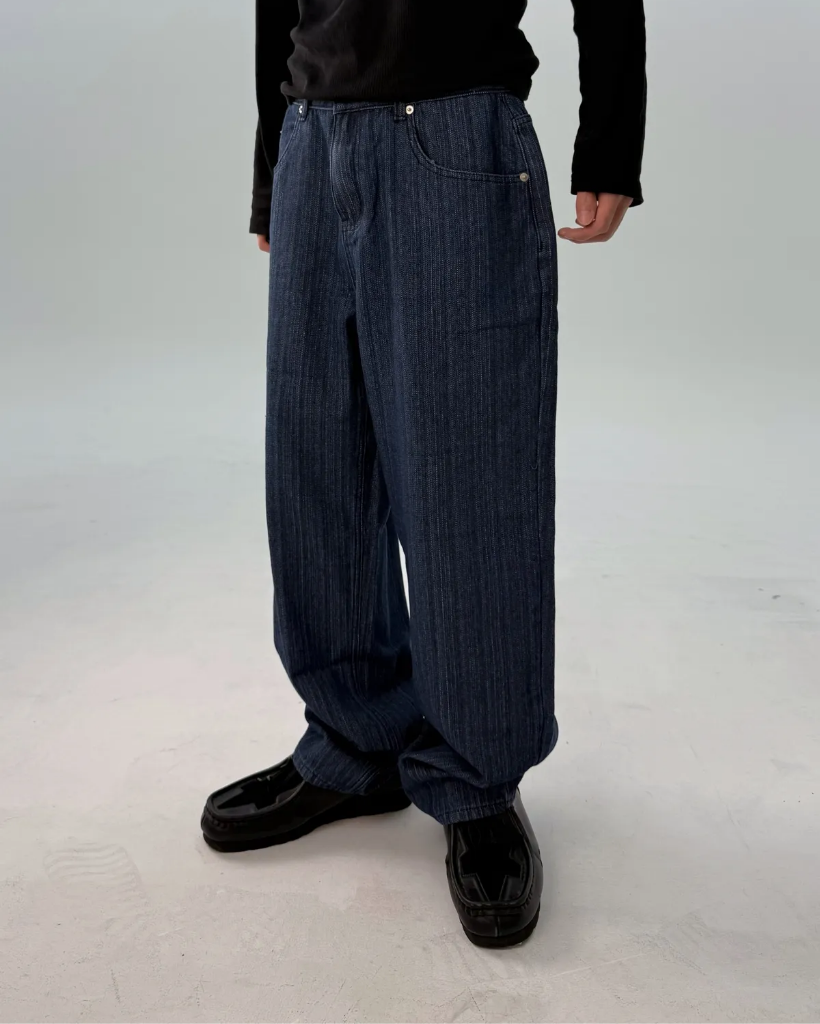 クシュマン 白/黒ストライプ デニムパンツ W32 サイドストライプデニム