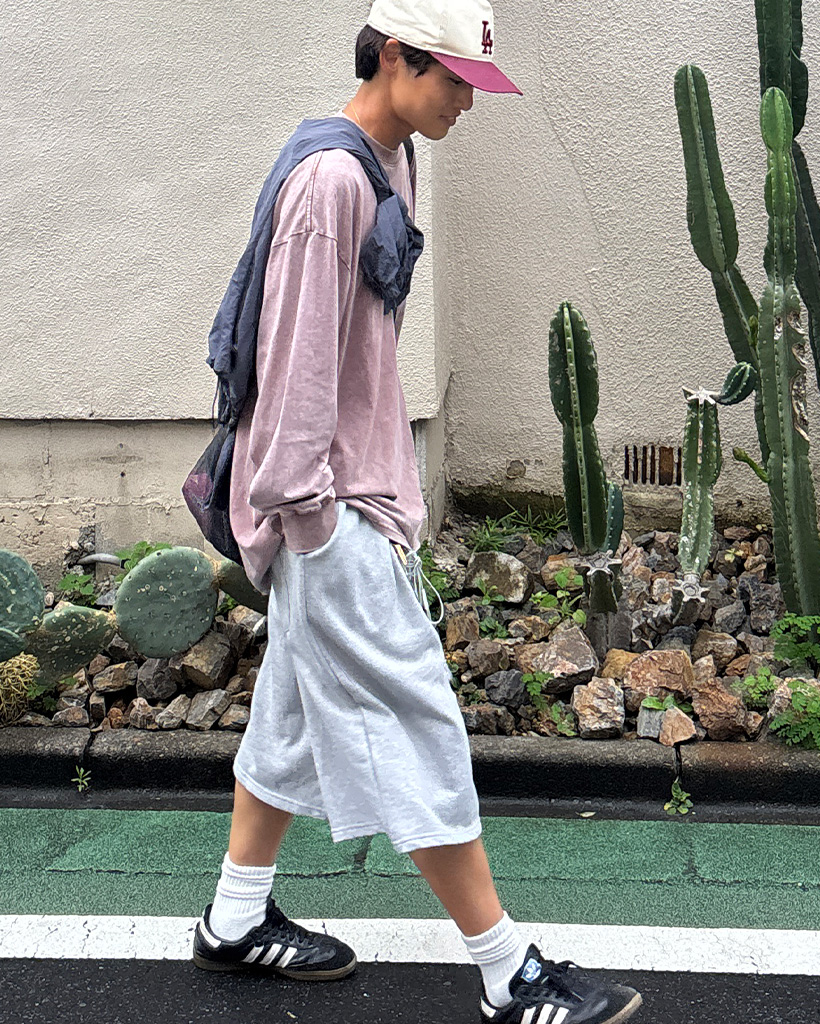 ベルト付きワイドスウェットバミューダパンツ | ファッション通販