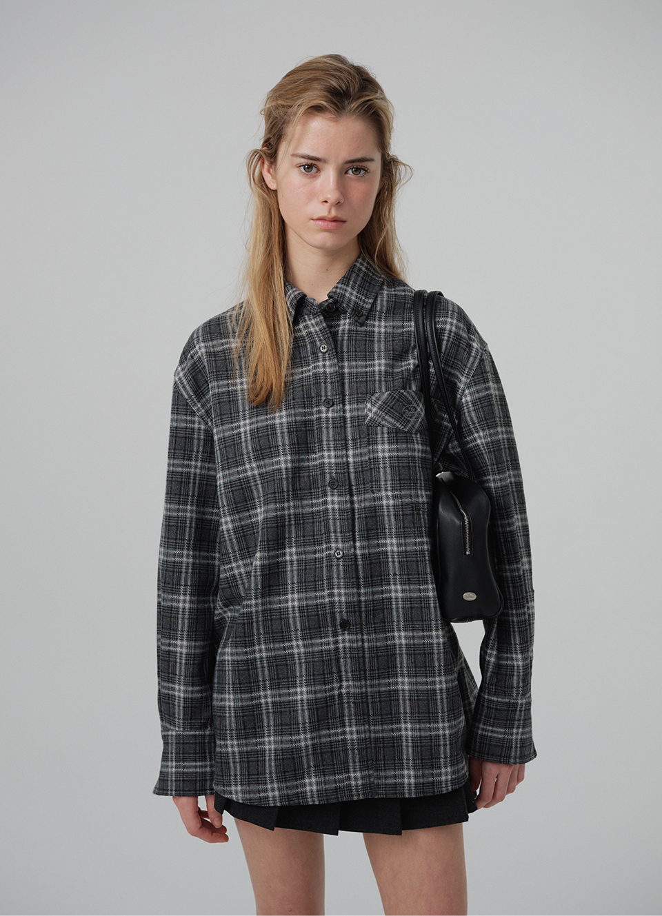 [nugu限定商品] Odette Overfit Check Shirt_Grey
